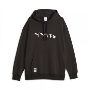 Sudadera Puma X Pipndip negra con imágenes blancas en pecho. Es una sudadera Puma con capucha y bolsillo delantero, disponible en Breakaway