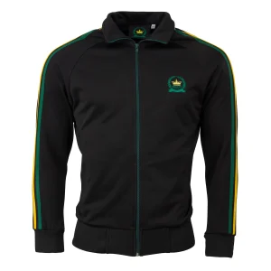 Tracktop Relco negra con lineas verdes y amarillas en la manga. Cómprala ya en Breakaway!